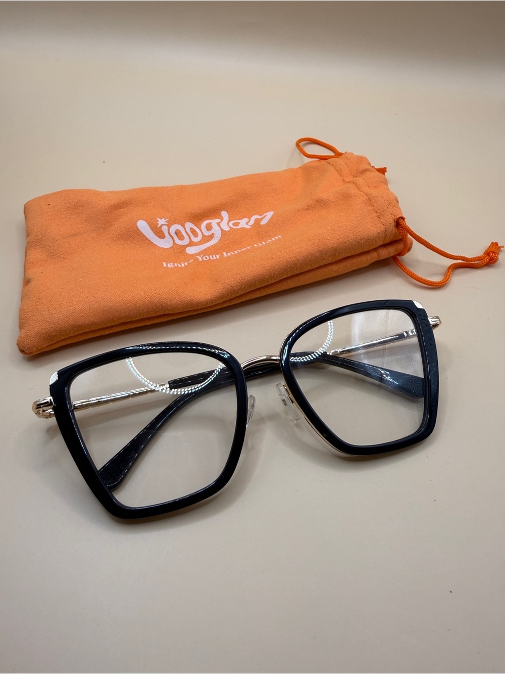 Vooglam Black & Golden Square Glasses Frame, no prescription